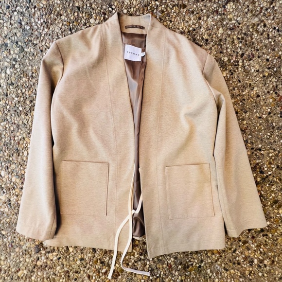 Topman jersey collarless wrap blazer in ecru - Picture 4 of 5